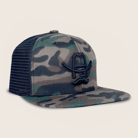 Cowboy Cool - Hank 3D Flat Bill Trucker Hat: Green Camo/Black